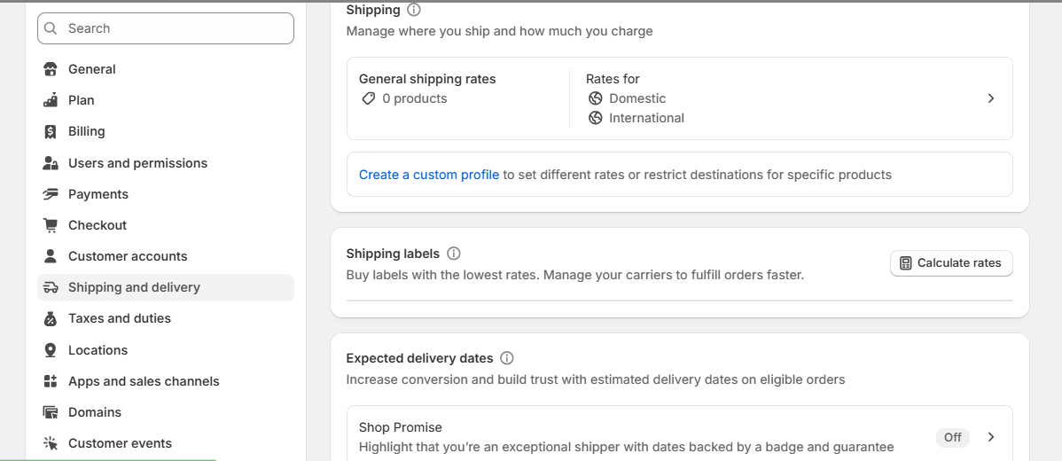 Shopify shipping and delivery settings setup